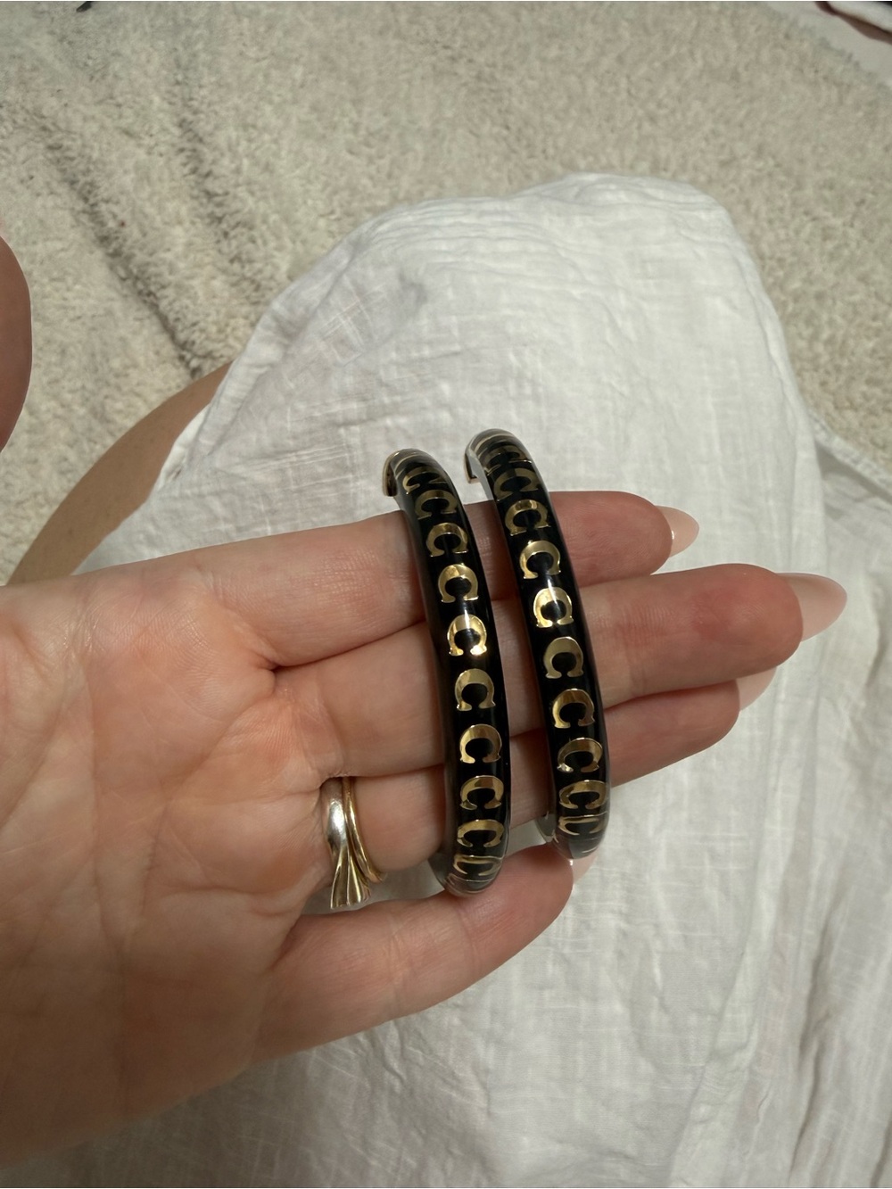 Coach Black and Gold Resin Signature Hoop Earrings - Picture 2 of 6